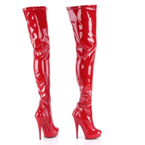 4000 Red Stretch Patent 6" High Heel Platform Thigh High Crotch Boots Sultry - Picture 6 of 9